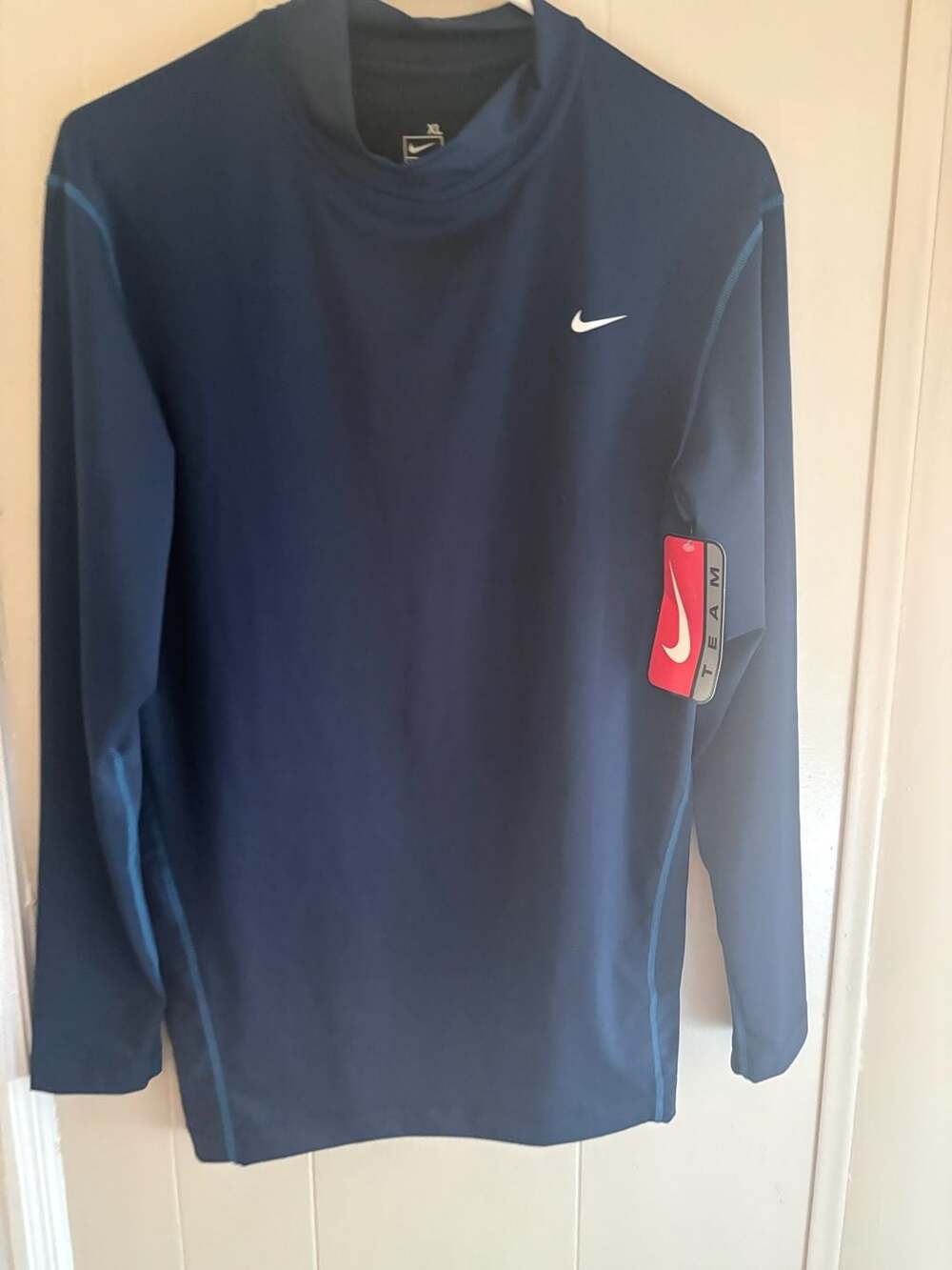 Nike Team Fit Dri Dark Blue Mock Neck Long Sleeve Shirt Mens XL